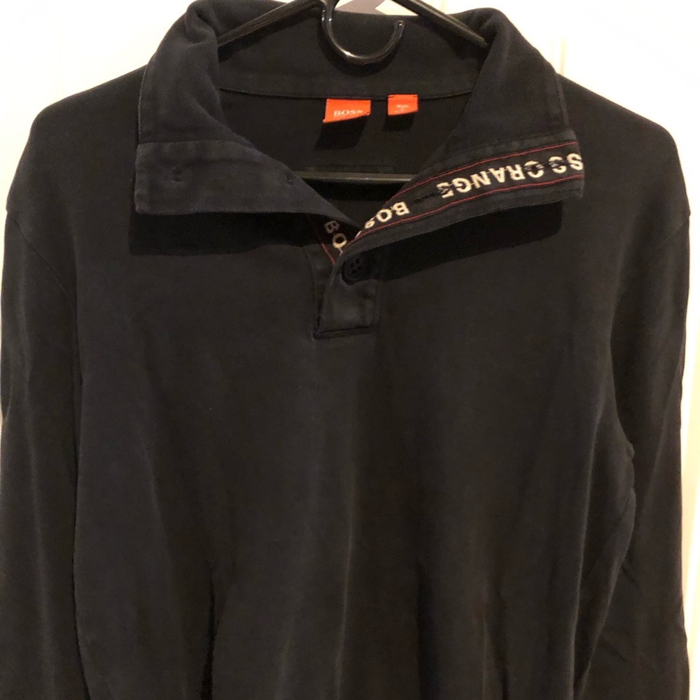 Hugo Boss Orange Men’s Size S Half Button Pullover Long Sleve Top Authentic Blk